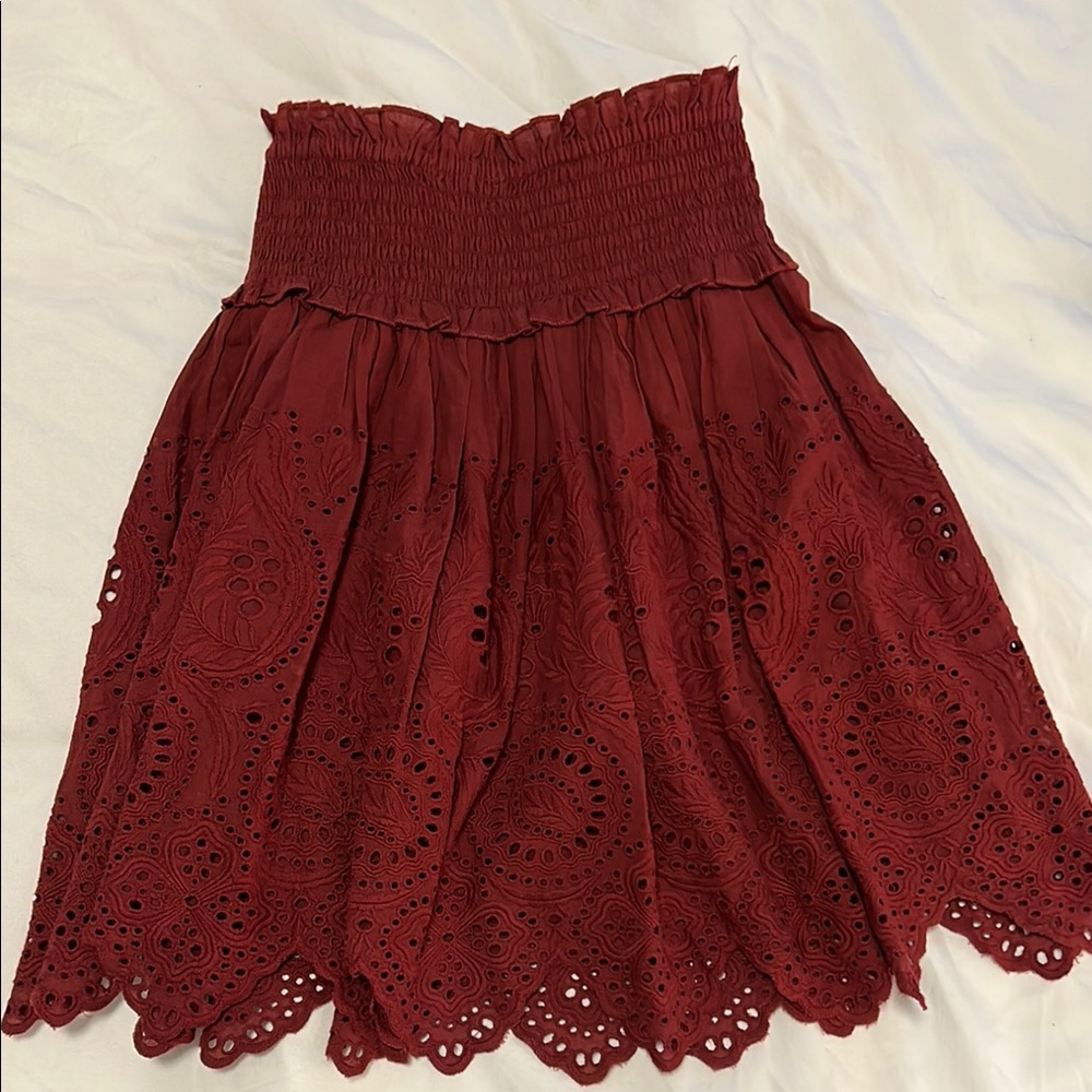 Red Tiered Smocked Skater Mini Skirt